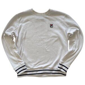 Fila Mens Crewneck Sweatshirt White With Striped Cuffs Size M